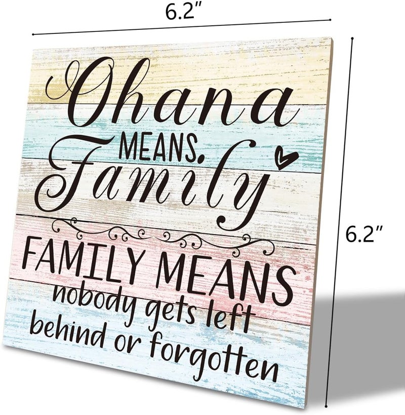 SUSZDOU Family Wooden Plaque, “Family Means Nobody Gets Left Behind or Forgotten”, 6.2x6.2 Inch Table Art Sign, Farmhouse Quote Decor for Living Room or Home Tabletop A - Image 2